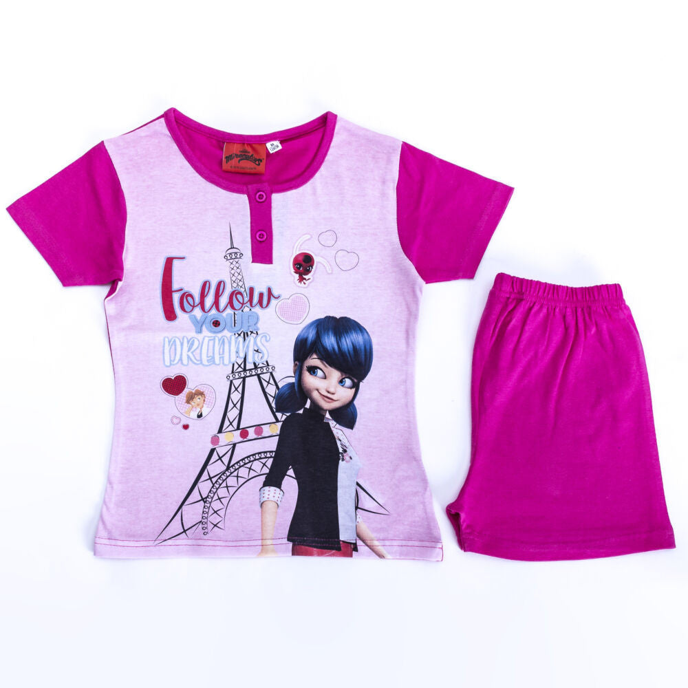 Short sleeve cotton children's pyjamas - Adventures of Ladybird and Black Cat - Ladybird - pink - 110