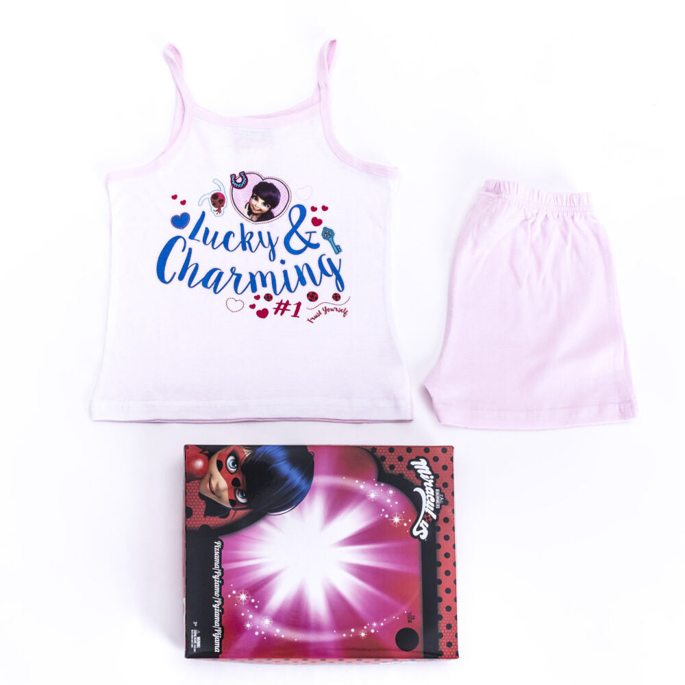 Ladybug and Black Cat Adventures of a Little Girl cotton pajamas - sleeveless pajamas - summer ensemble - light pink - 110