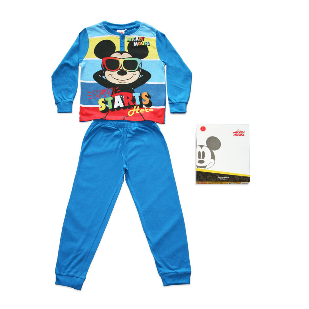 Long thin cotton pajamas for kids - Mickey Mouse - Summer starts - Jersey - medium blue - 110
