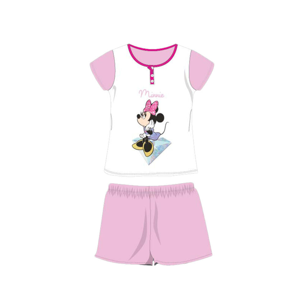 Summer short-sleeved children's cotton pajamas - Disney Minnie Mouse - with Minnie inscription - light pink - 122