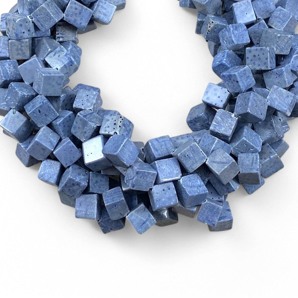 Natural Blue Coral Side Hole Cube 8-9mm 12-13mm